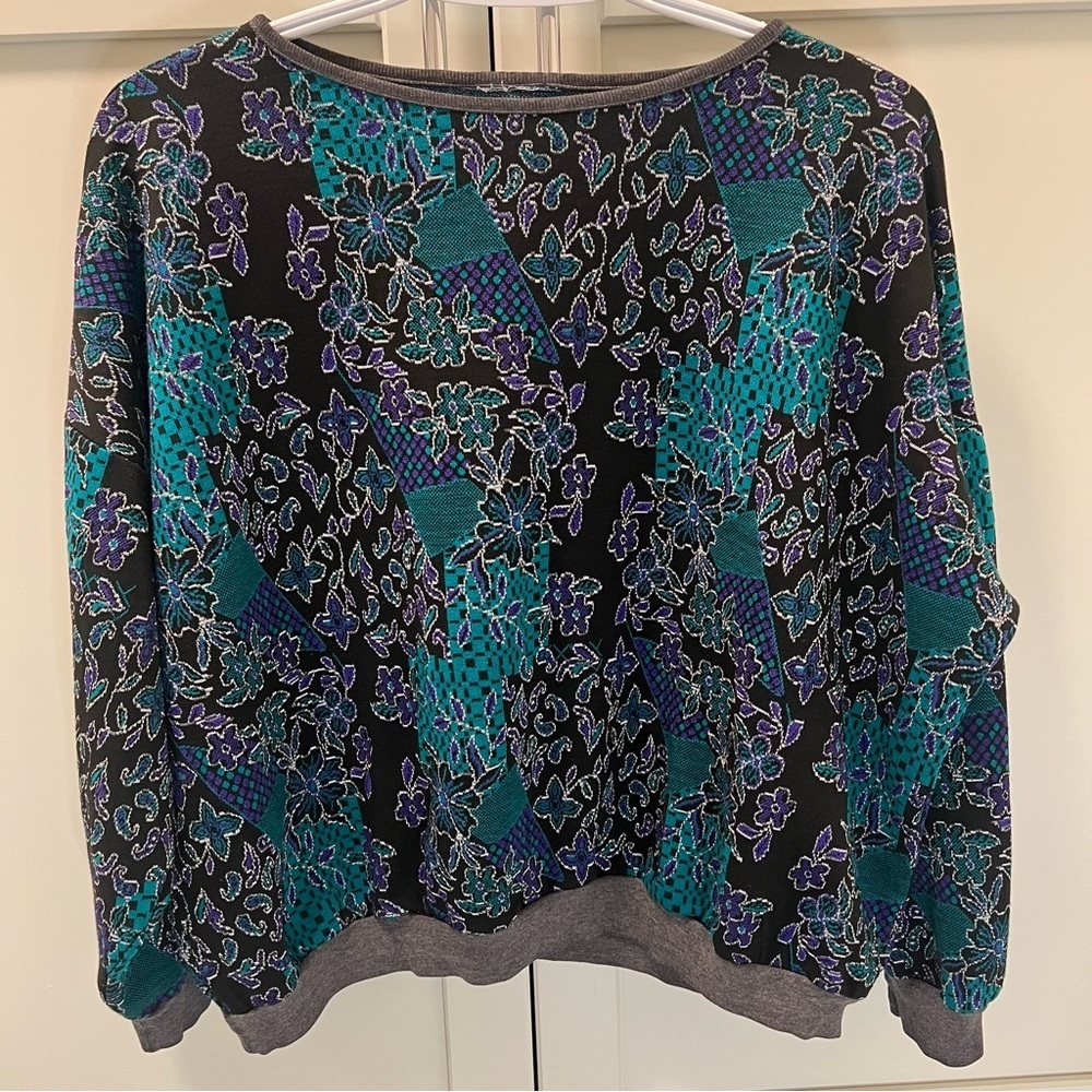 Vintage Light Crop Metallic Sweatshirt Floral Patchwork Women's Size Medium
